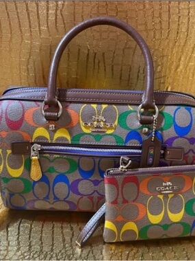 Coach Multicolor Signature Canvas Satchel with Matching Wristlet.Only Used Twice